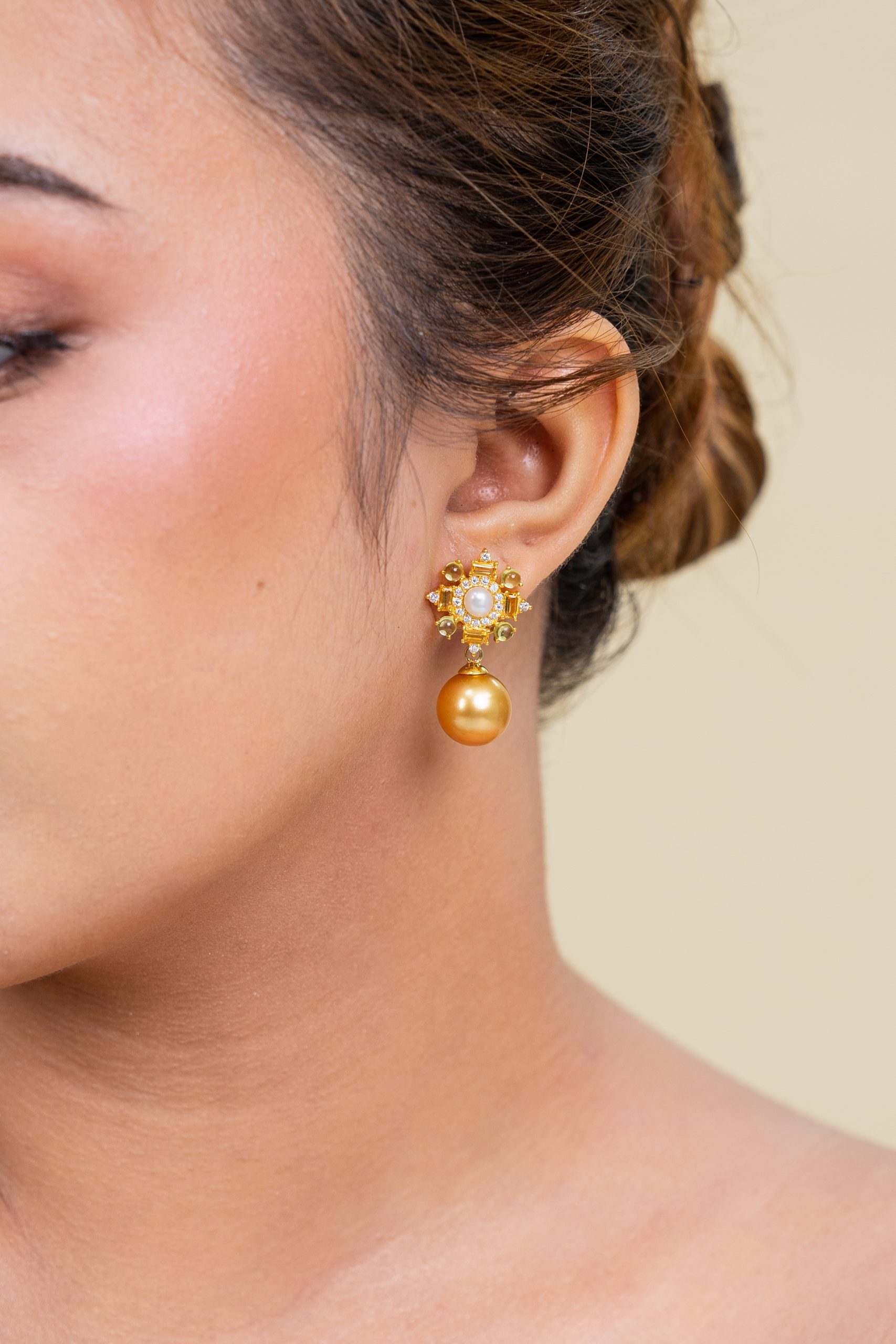 Golden South Sea Pearl Dangling Earrings - Image 3